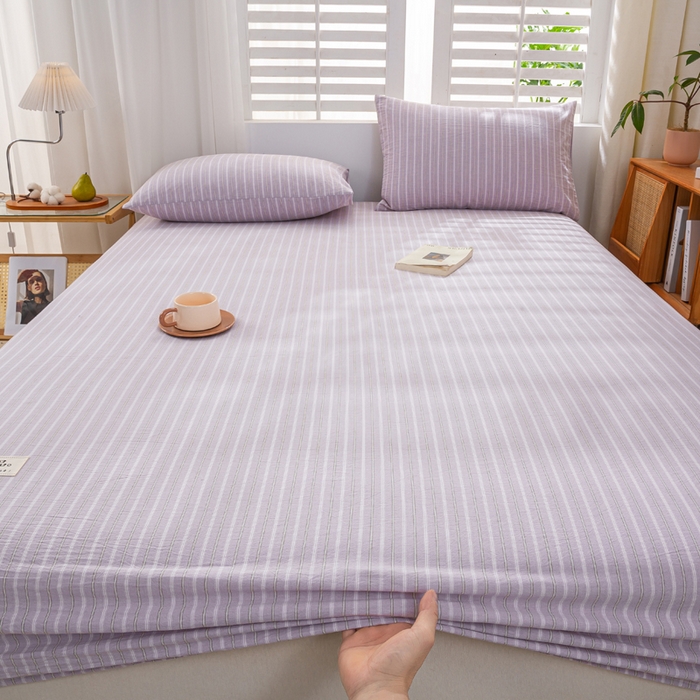 91家纺网 家纺一手货源 找家纺 恋人优选 2026新款全棉纯棉水洗棉单床笠床笠单件 简希紫条（有标款）