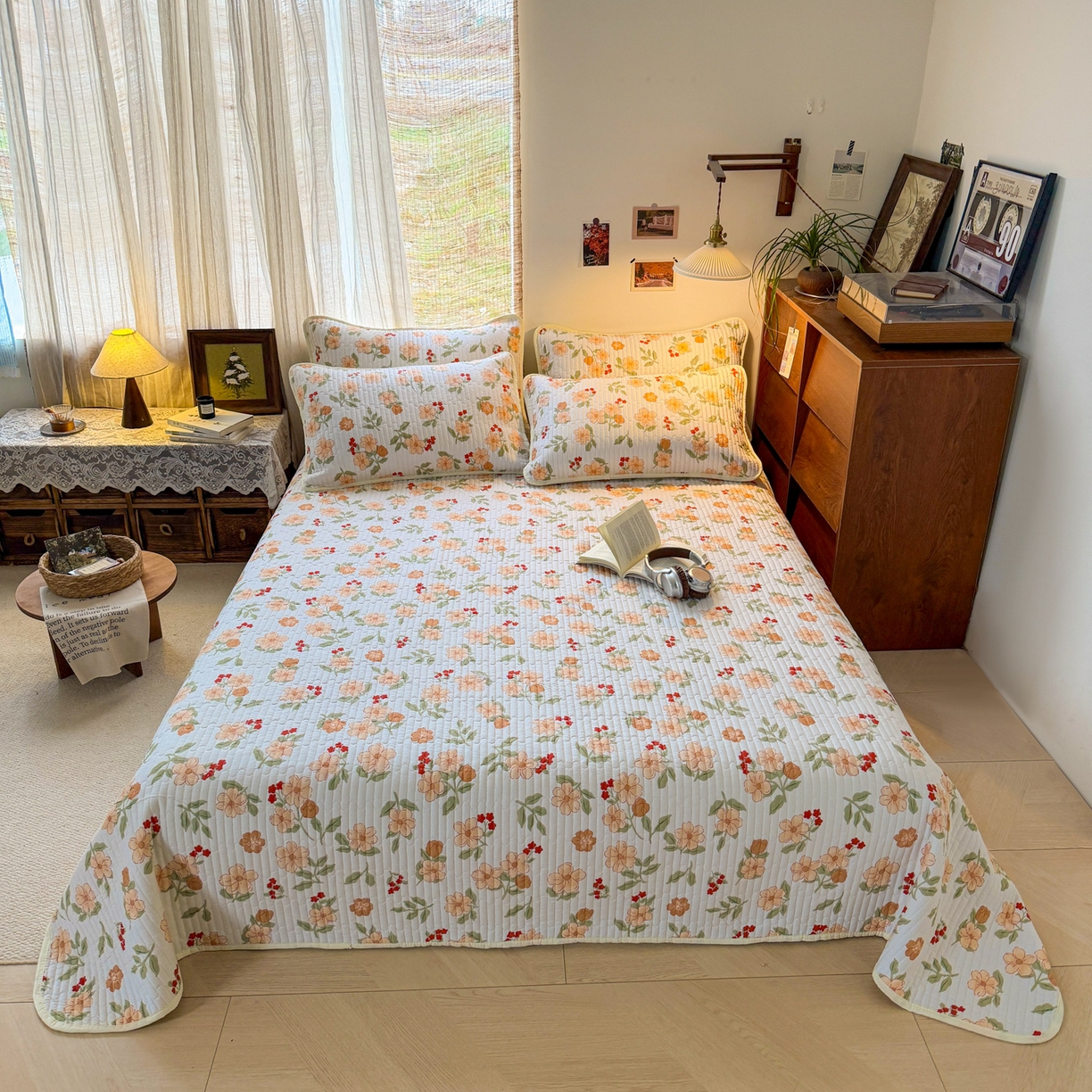 91家纺网 家纺一手货源 找家纺 梵克保罗 2026新款A类小清新四季可用学生宿舍床单  单件夹棉炕盖床盖炕毯三件套 花海