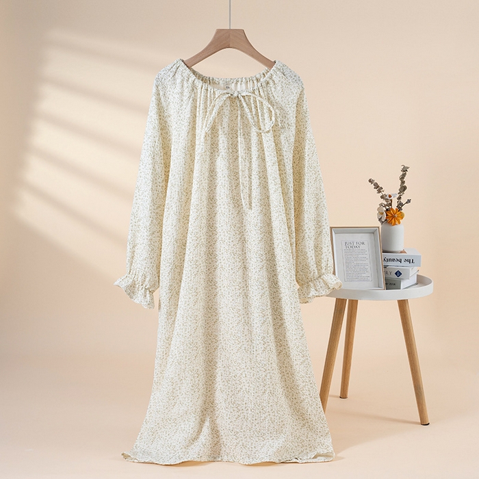 91家纺网 家纺一手货源 找家纺 （总）洛兰沙家居馆 26春夏新品睡裙女系带绉布甜美公主风长袖薄款可外穿家居服睡裙