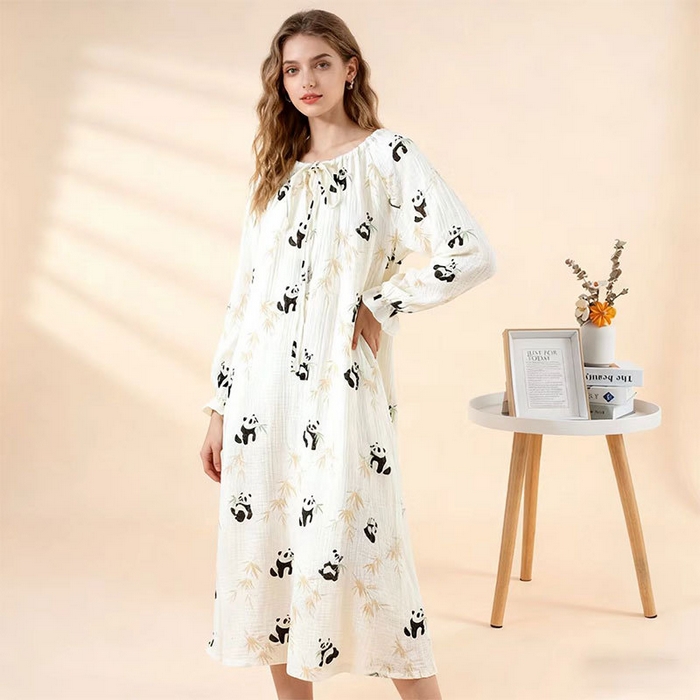 91家纺网 家纺一手货源 找家纺 （总）洛兰沙家居馆 26春夏新品睡裙女系带绉布甜美公主风长袖薄款可外穿家居服睡裙