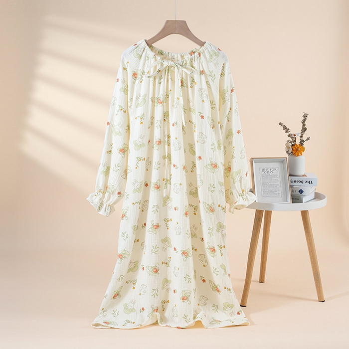 91家纺网 家纺一手货源 找家纺 （总）洛兰沙家居馆 26春夏新品睡裙女系带绉布甜美公主风长袖薄款可外穿家居服睡裙