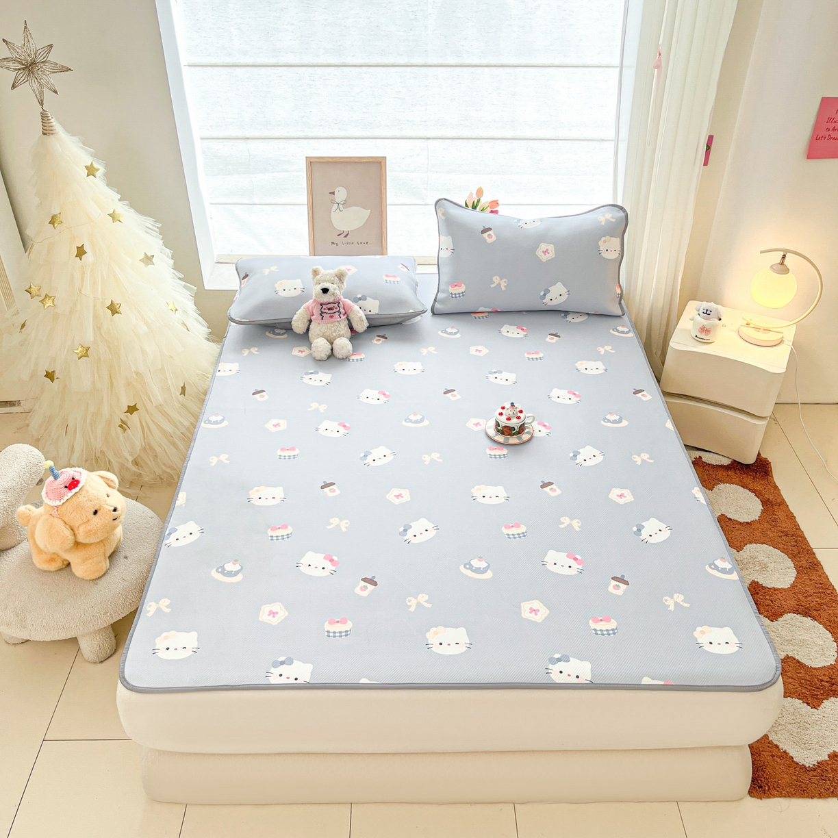 91家纺网 家纺一手货源 找家纺 川悦生活 2026新款小阪冰丝冰丝数码印花凉席大床 席汽水小咪