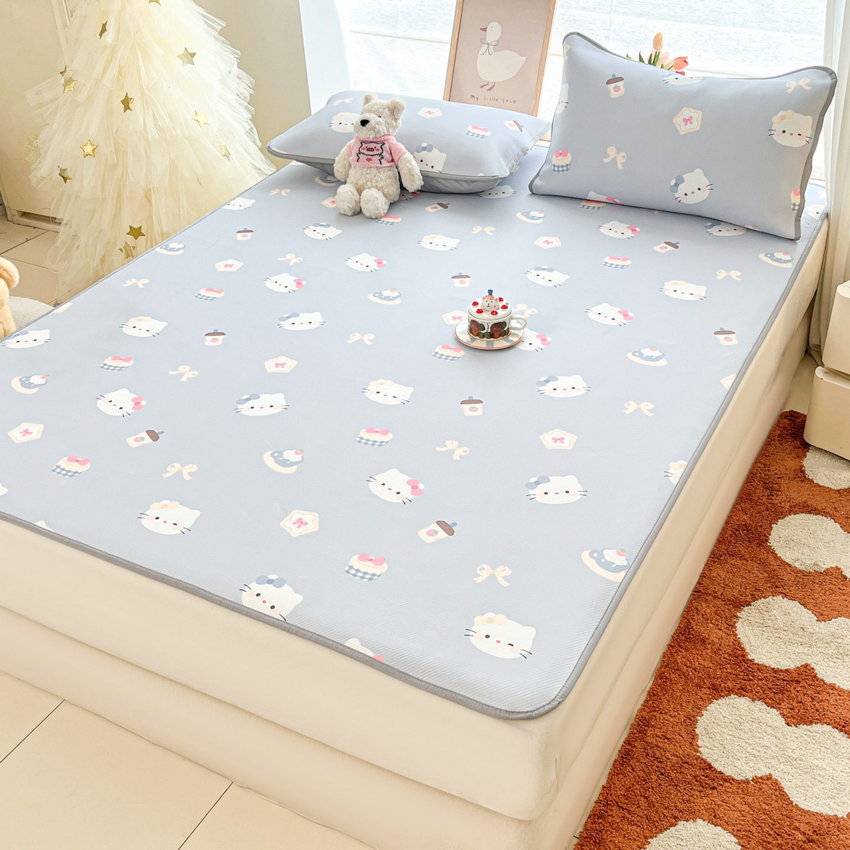 91家纺网 家纺一手货源 找家纺 川悦生活 2026新款小阪冰丝冰丝数码印花凉席大床 席汽水小咪