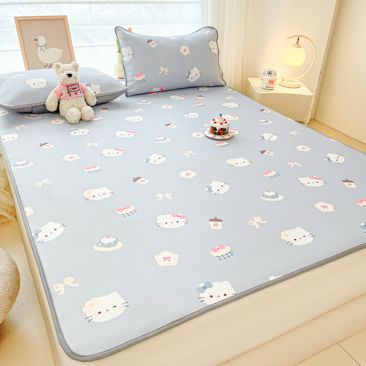 91家纺网 家纺一手货源 找家纺 川悦生活 2026新款小阪冰丝冰丝数码印花凉席大床 席汽水小咪