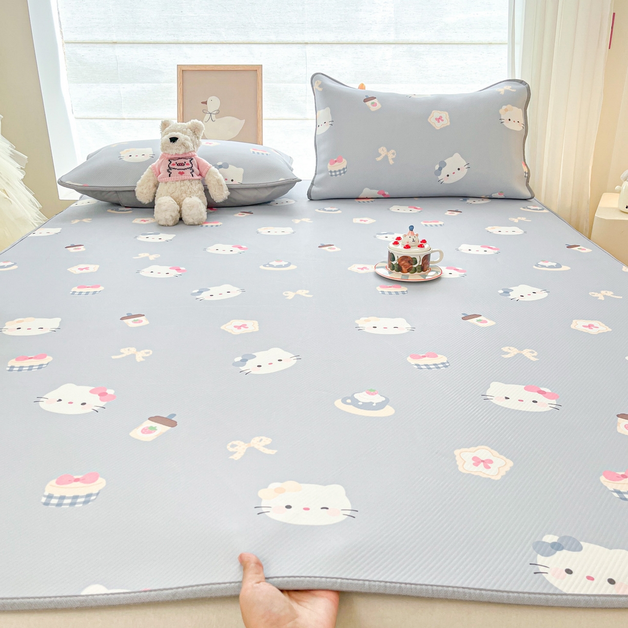 91家纺网 家纺一手货源 找家纺 川悦生活 2026新款小阪冰丝冰丝数码印花凉席大床 席汽水小咪