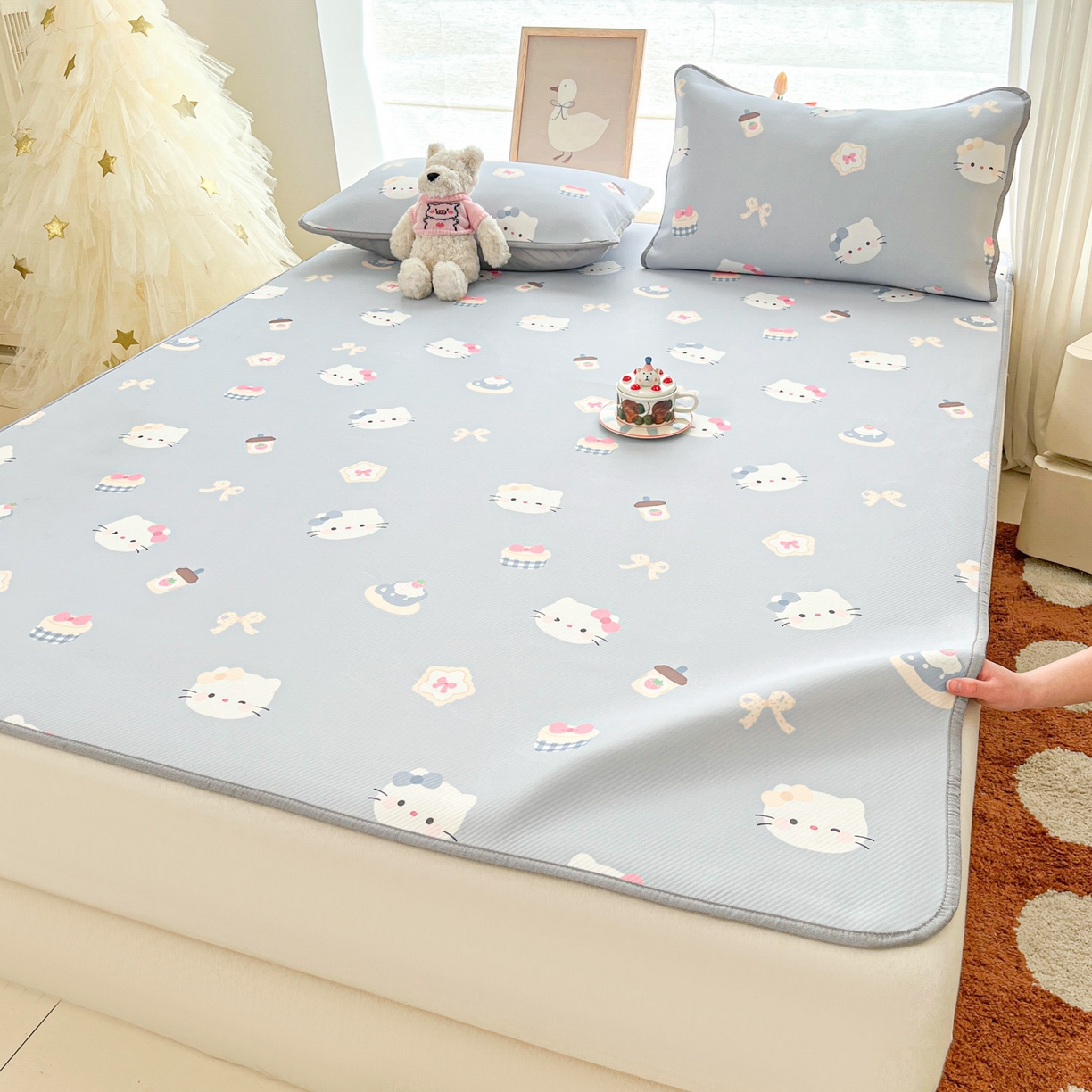 91家纺网 家纺一手货源 找家纺 川悦生活 2026新款小阪冰丝冰丝数码印花凉席大床 席汽水小咪