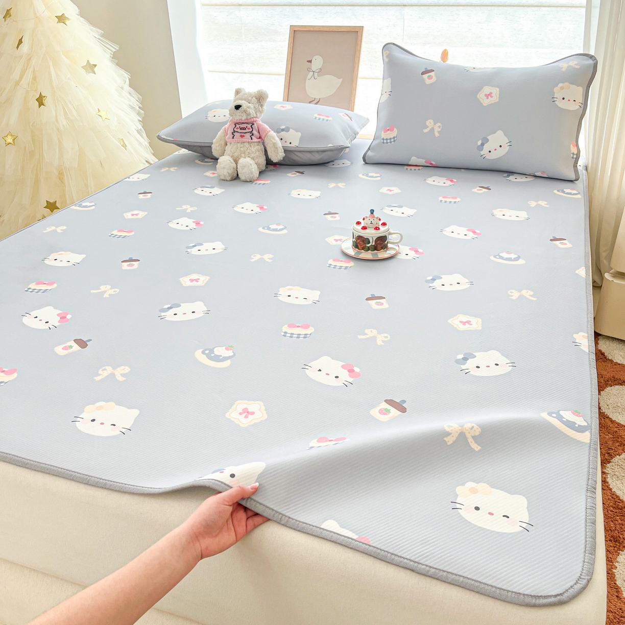 91家纺网 家纺一手货源 找家纺 川悦生活 2026新款小阪冰丝冰丝数码印花凉席大床 席汽水小咪