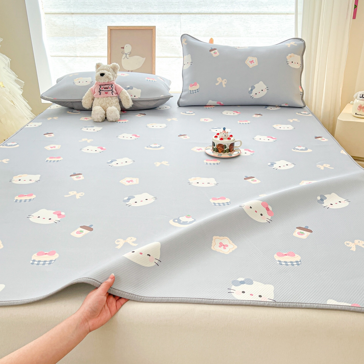 91家纺网 家纺一手货源 找家纺 川悦生活 2026新款小阪冰丝冰丝数码印花凉席大床 席汽水小咪