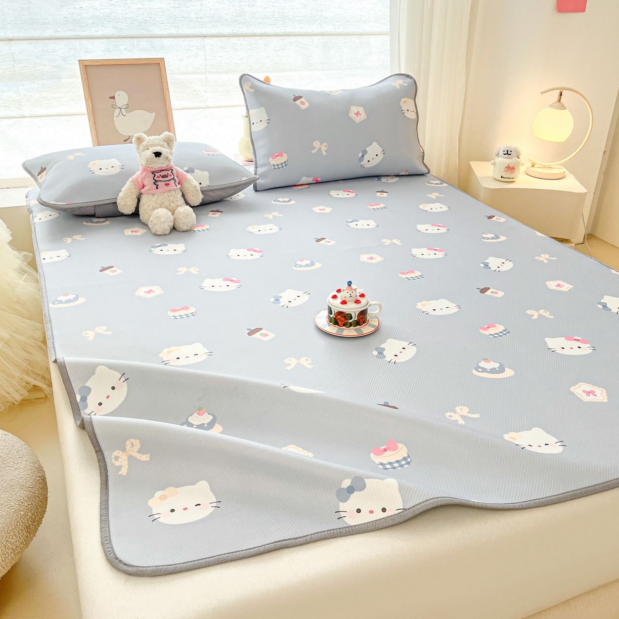 91家纺网 家纺一手货源 找家纺 川悦生活 2026新款小阪冰丝冰丝数码印花凉席大床 席汽水小咪