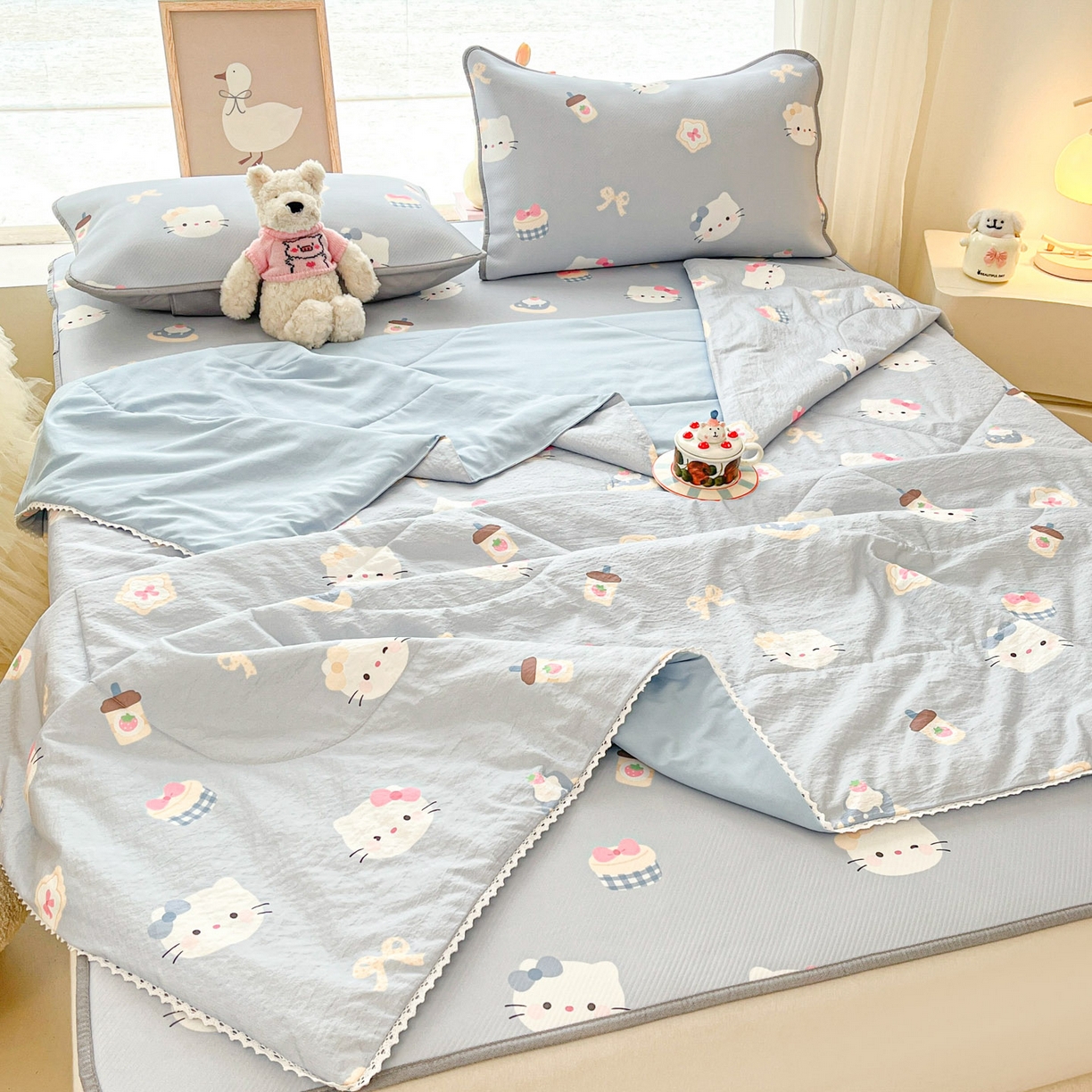 91家纺网 家纺一手货源 找家纺 川悦生活 2026新款小阪冰丝冰丝数码印花凉席大床 席汽水小咪