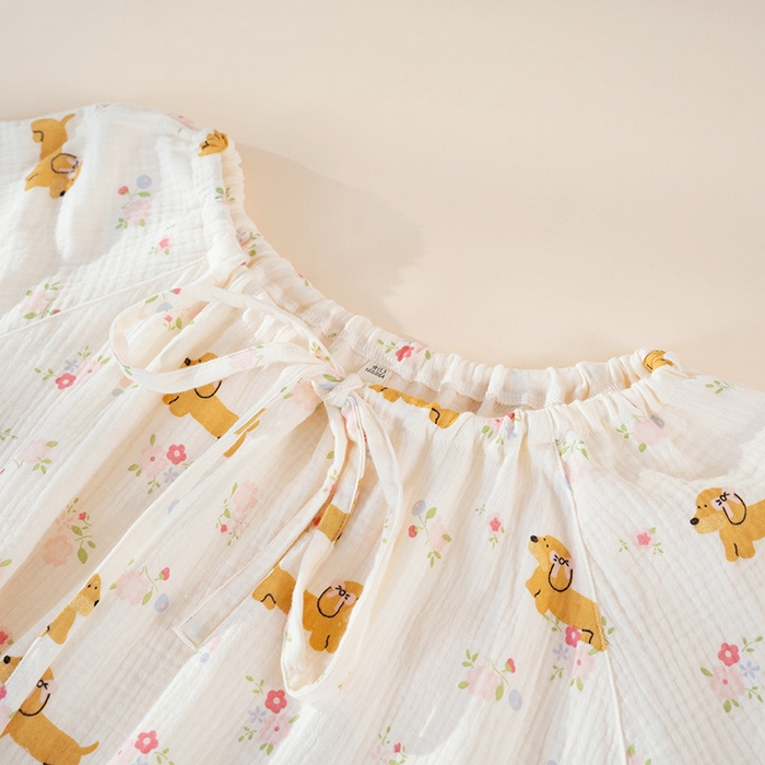 91家纺网 家纺一手货源 找家纺 （总）洛兰沙家居馆 26春夏新品睡裙女系带绉布甜美公主风长袖薄款可外穿家居服睡裙