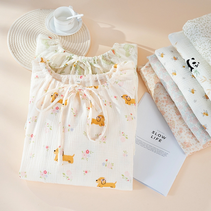 91家纺网 家纺一手货源 找家纺 （总）洛兰沙家居馆 26春夏新品睡裙女系带绉布甜美公主风长袖薄款可外穿家居服睡裙