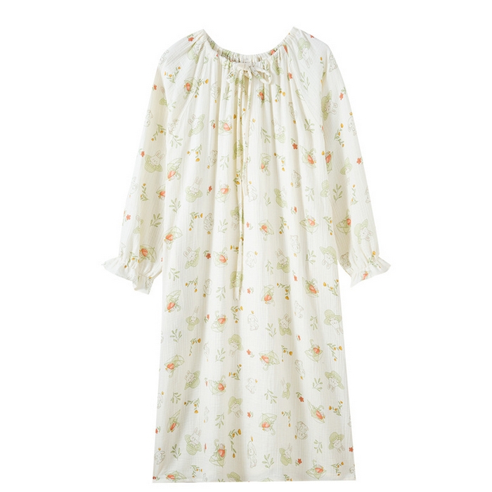 91家纺网 家纺一手货源 找家纺 （总）洛兰沙家居馆 26春夏新品睡裙女系带绉布甜美公主风长袖薄款可外穿家居服睡裙