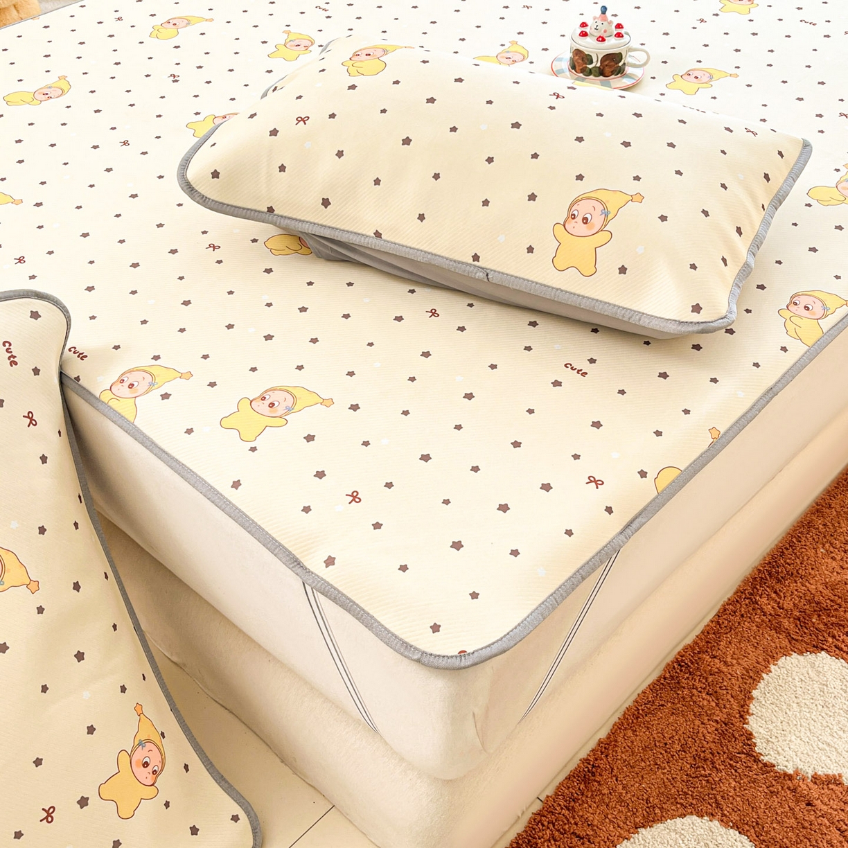 91家纺网 家纺一手货源 找家纺 川悦生活 2026新款小阪冰丝冰丝数码印花凉席大床 席恰星星