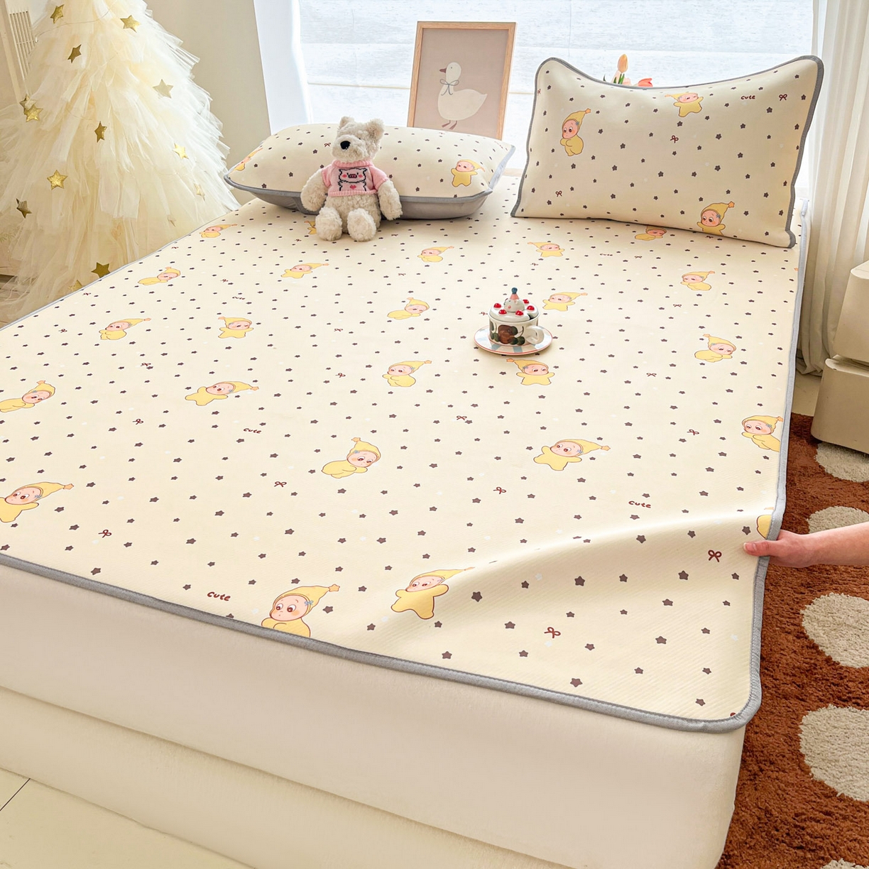 91家纺网 家纺一手货源 找家纺 川悦生活 2026新款小阪冰丝冰丝数码印花凉席大床 席恰星星