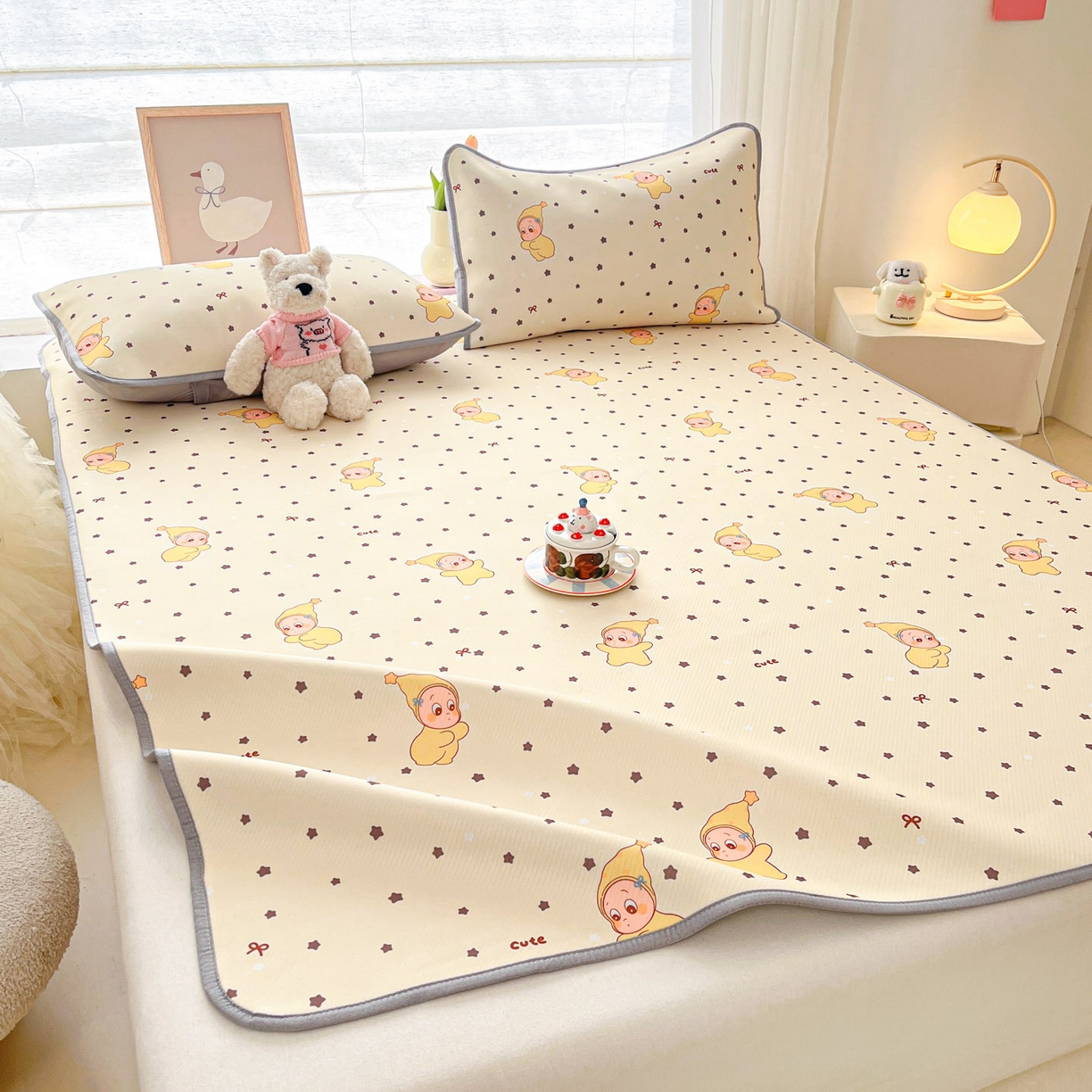 91家纺网 家纺一手货源 找家纺 川悦生活 2026新款小阪冰丝冰丝数码印花凉席大床 席恰星星