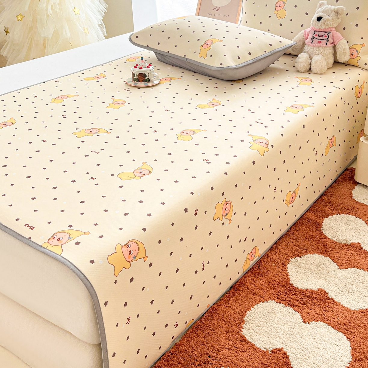 91家纺网 家纺一手货源 找家纺 川悦生活 2026新款小阪冰丝冰丝数码印花凉席大床 席恰星星