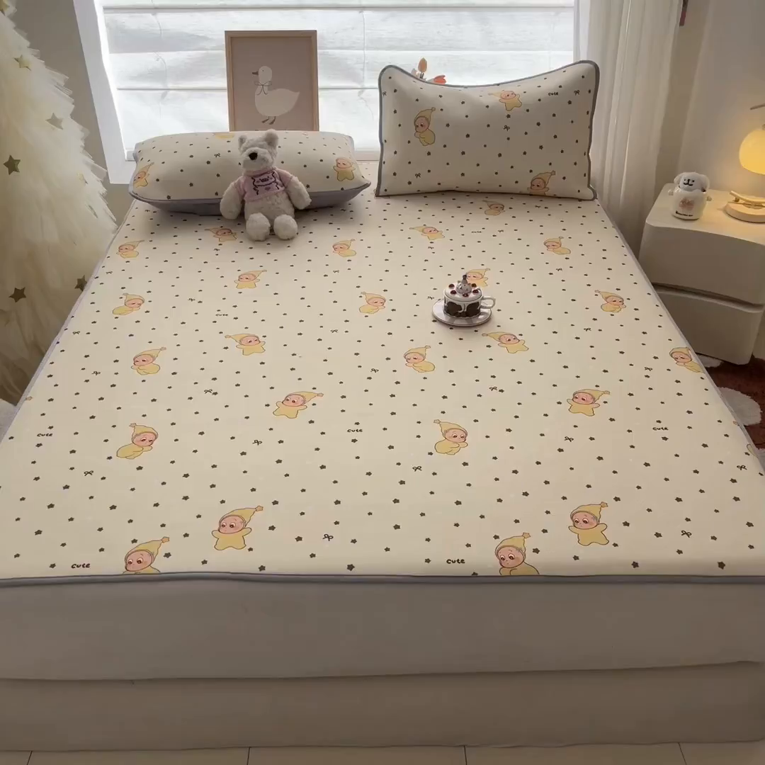 91家纺网 家纺一手货源 找家纺 川悦生活 2026新款小阪冰丝冰丝数码印花凉席大床 席恰星星