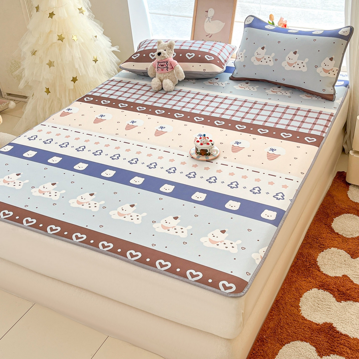 91家纺网 家纺一手货源 找家纺 川悦生活 2026新款小阪冰丝冰丝数码印花凉席大床 席巧克力乐园