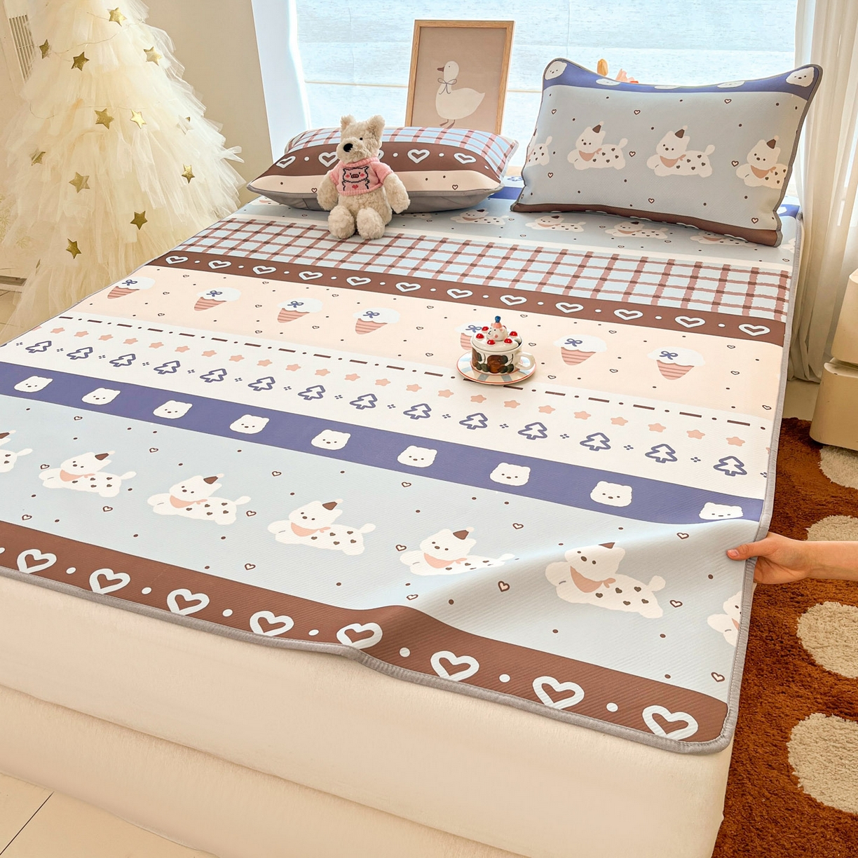 91家纺网 家纺一手货源 找家纺 川悦生活 2026新款小阪冰丝冰丝数码印花凉席大床 席巧克力乐园