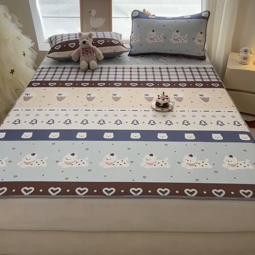 91家纺网 家纺一手货源 找家纺 川悦生活 2026新款小阪冰丝冰丝数码印花凉席大床 席巧克力乐园