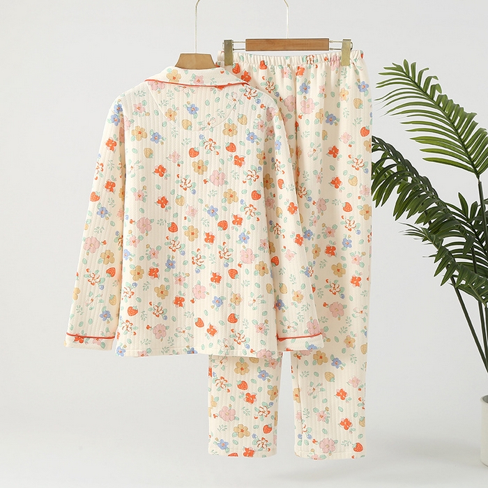 91家纺网 家纺一手货源 找家纺 （总）洛兰沙家居馆 棉质秋冬空气棉厚款印花女款睡衣家居服舒适三层夹棉居家