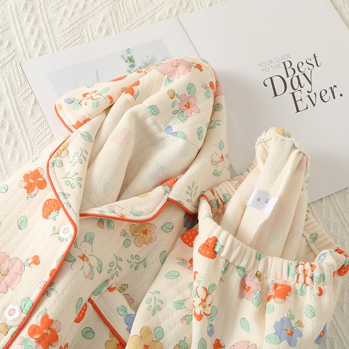 91家纺网 家纺一手货源 找家纺 （总）洛兰沙家居馆 棉质秋冬空气棉厚款印花女款睡衣家居服舒适三层夹棉居家