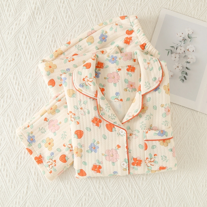 91家纺网 家纺一手货源 找家纺 （总）洛兰沙家居馆 棉质秋冬空气棉厚款印花女款睡衣家居服舒适三层夹棉居家