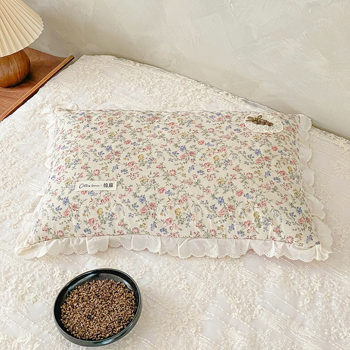 91家纺网 家纺一手货源 找家纺 她喜爱枕芯 2026新款全棉纯棉小碎花棉麻荞麦枕枕头枕芯 雾织粉