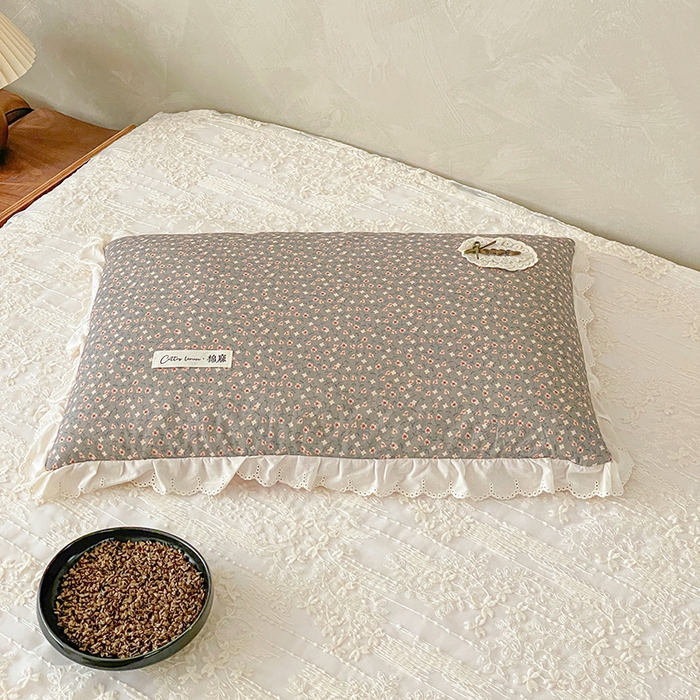 91家纺网 家纺一手货源 找家纺 她喜爱枕芯 2026新款全棉纯棉小碎花棉麻荞麦枕枕头枕芯 云岫灰