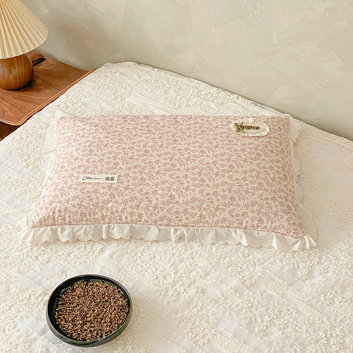 她喜爱枕芯 2026新款全棉纯棉小碎花棉麻荞麦枕枕头枕芯 漱玉红