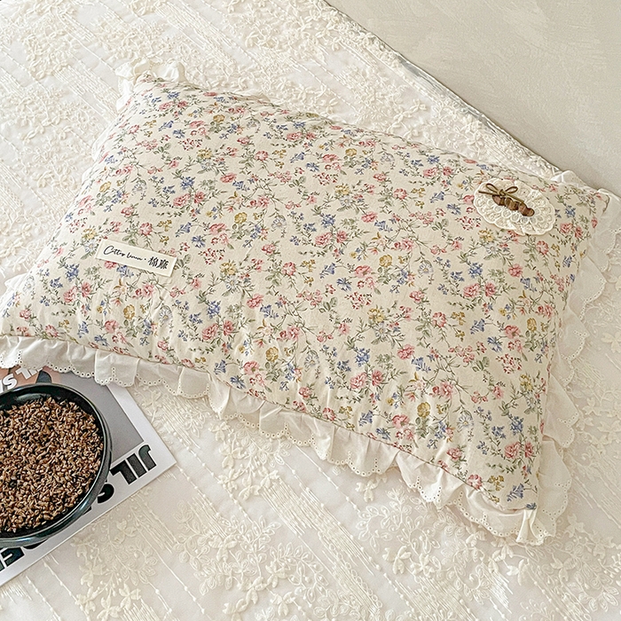 91家纺网 家纺一手货源 找家纺 她喜爱枕芯 2026新款全棉纯棉小碎花棉麻荞麦枕枕头枕芯 雾织粉