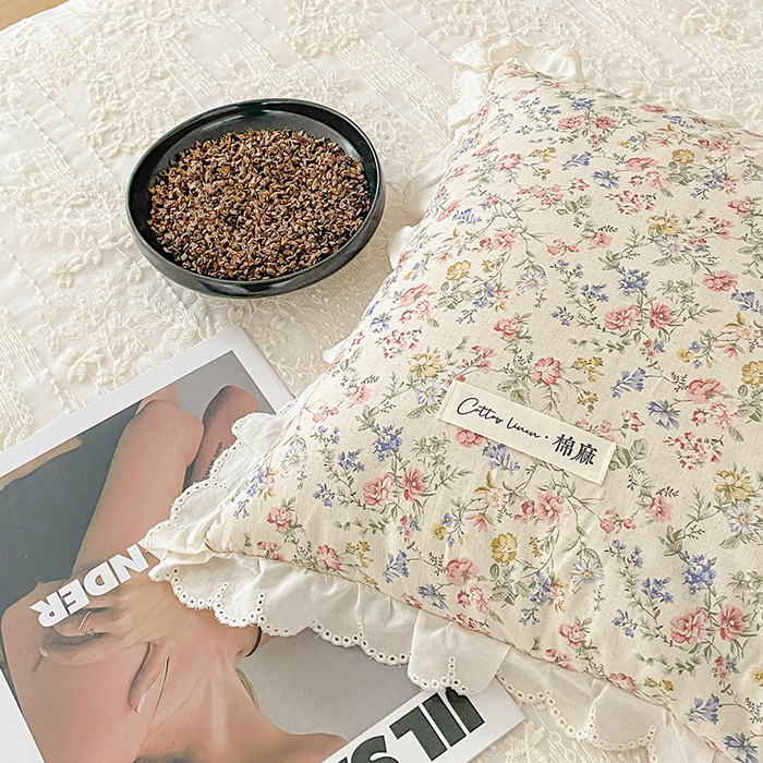 91家纺网 家纺一手货源 找家纺 她喜爱枕芯 2026新款全棉纯棉小碎花棉麻荞麦枕枕头枕芯 雾织粉