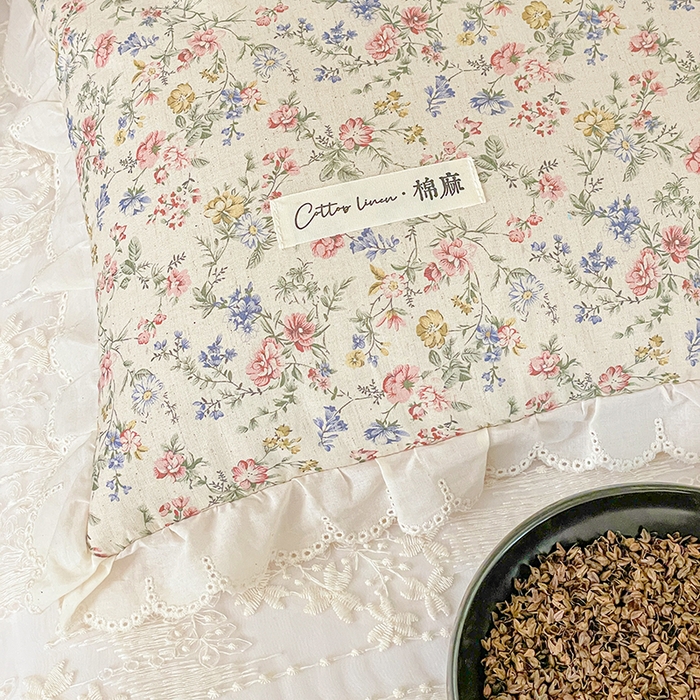 91家纺网 家纺一手货源 找家纺 她喜爱枕芯 2026新款全棉纯棉小碎花棉麻荞麦枕枕头枕芯 雾织粉