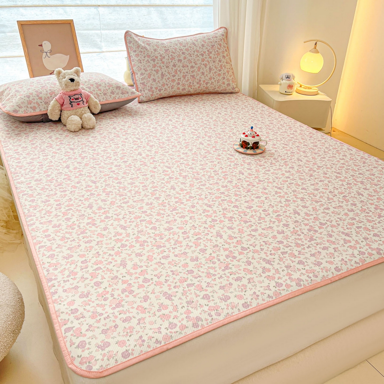 91家纺网 家纺一手货源 找家纺 川悦生活 2026新款小阪冰丝冰丝数码印花凉席大床 席清新花芋