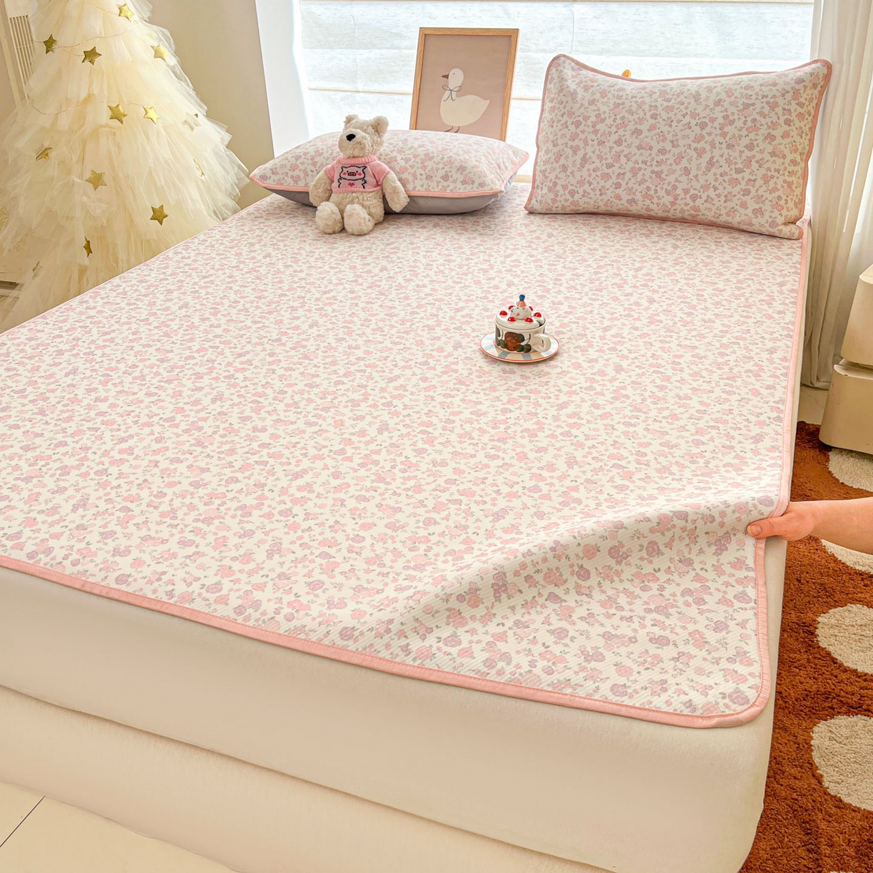 91家纺网 家纺一手货源 找家纺 川悦生活 2026新款小阪冰丝冰丝数码印花凉席大床 席清新花芋