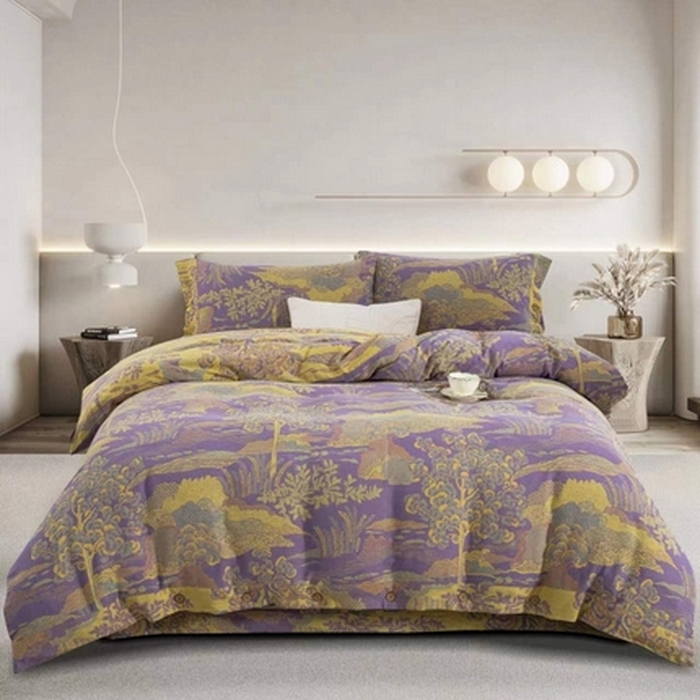 91家纺网 家纺一手货源 找家纺 （总）双层纱家居 2026新款素色系列亲肤柔软全棉四件套