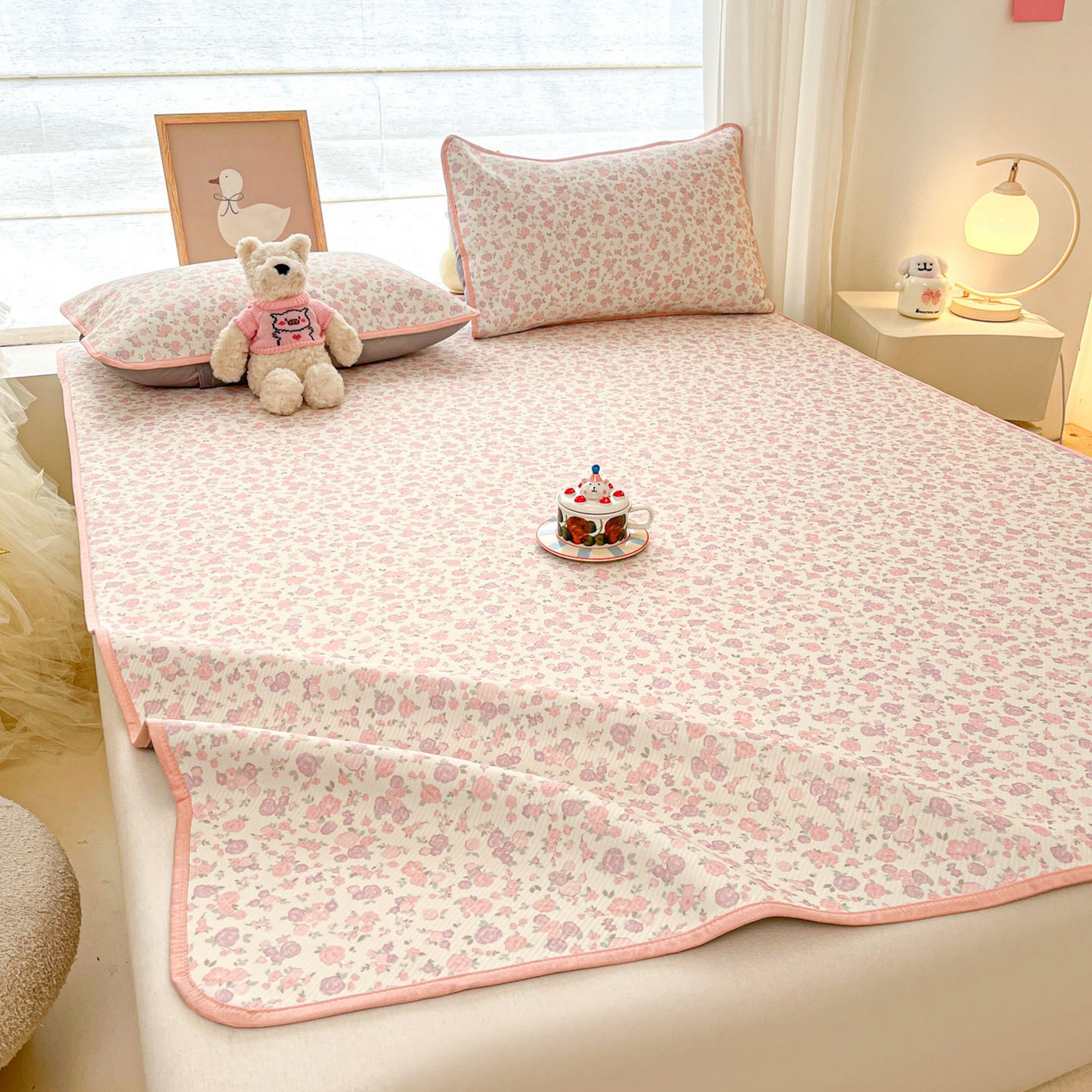 91家纺网 家纺一手货源 找家纺 川悦生活 2026新款小阪冰丝冰丝数码印花凉席大床 席清新花芋