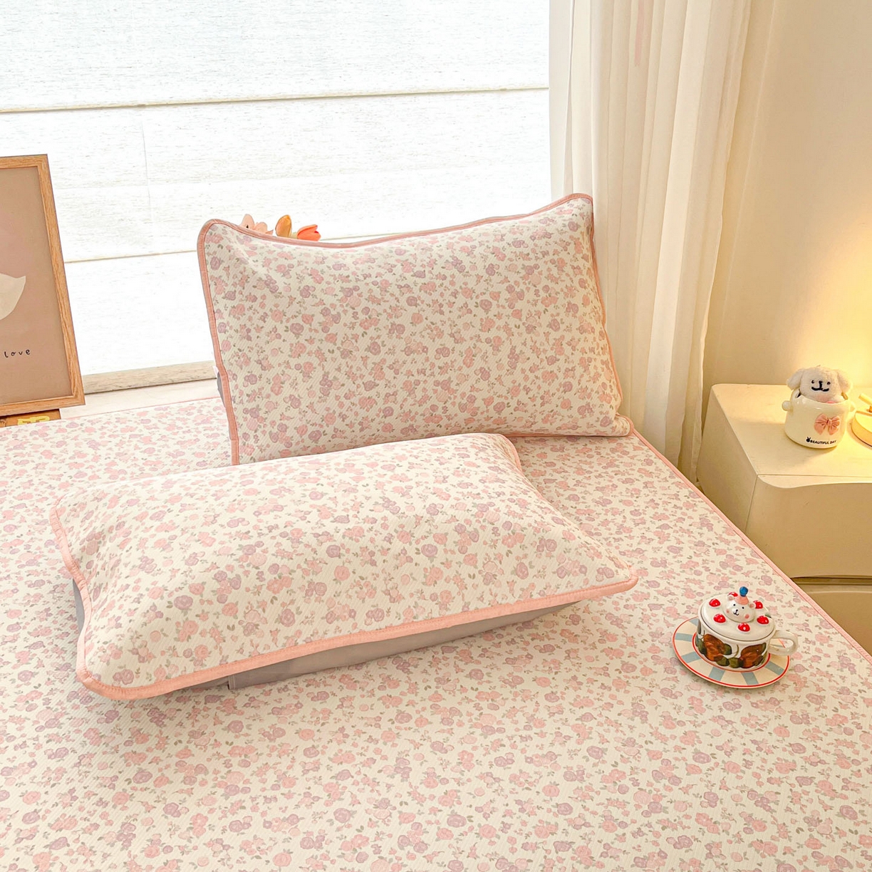 91家纺网 家纺一手货源 找家纺 川悦生活 2026新款小阪冰丝冰丝数码印花凉席大床 席清新花芋