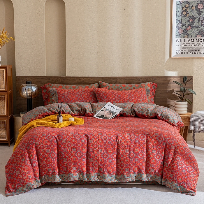 91家纺网 家纺一手货源 找家纺 （总）双层纱家居 2026新款素色系列亲肤柔软全棉四件套