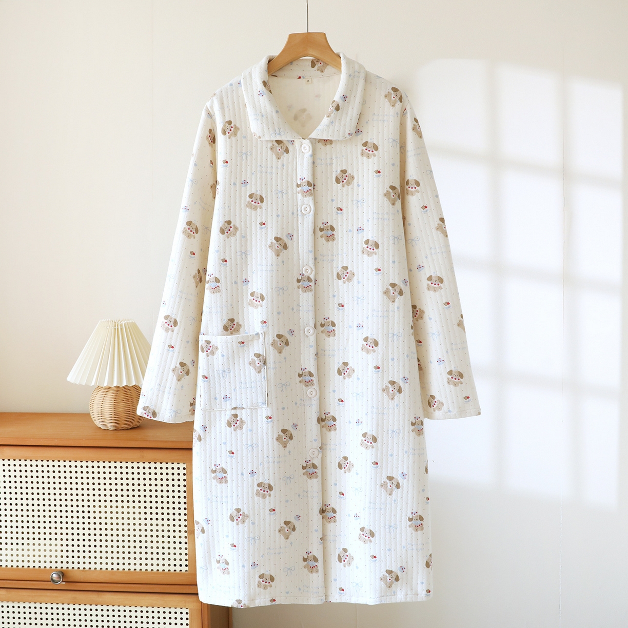 91家纺网 家纺一手货源 找家纺 （总）洛兰沙家居馆 秋冬季新款睡裙女长袖空气棉夹棉保暖宽松大码浴衣纯棉浴袍可外穿