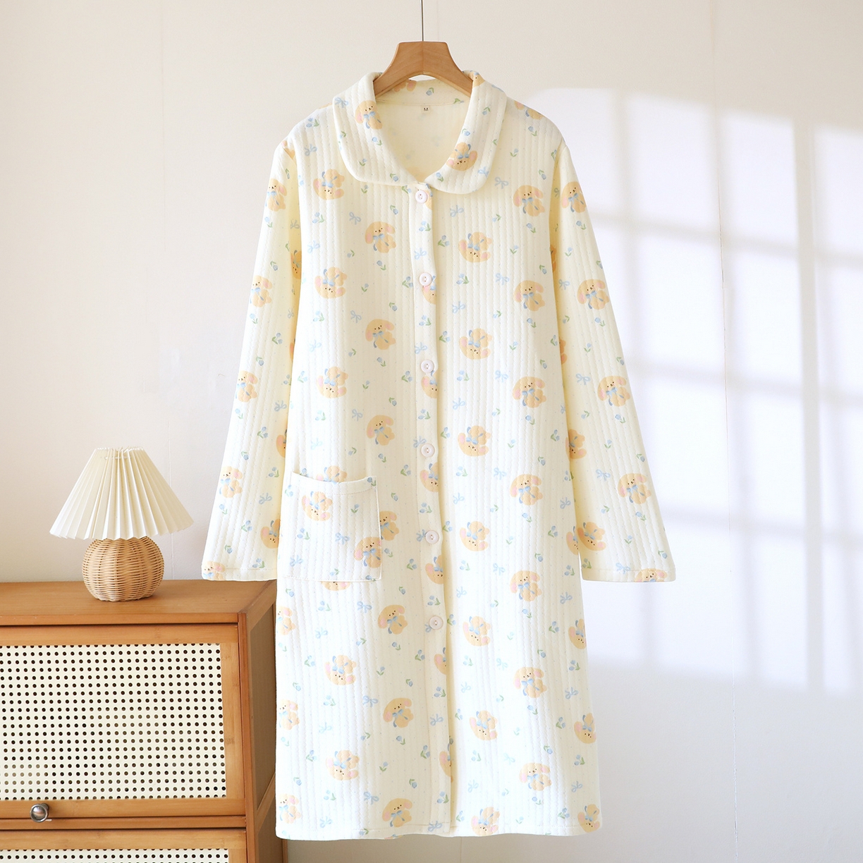 91家纺网 家纺一手货源 找家纺 （总）洛兰沙家居馆 秋冬季新款睡裙女长袖空气棉夹棉保暖宽松大码浴衣纯棉浴袍可外穿