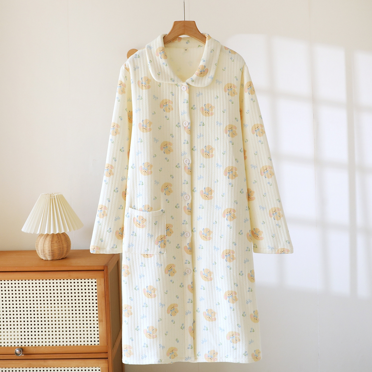 91家纺网 家纺一手货源 找家纺 （总）洛兰沙家居馆 秋冬季新款睡裙女长袖空气棉夹棉保暖宽松大码浴衣纯棉浴袍可外穿