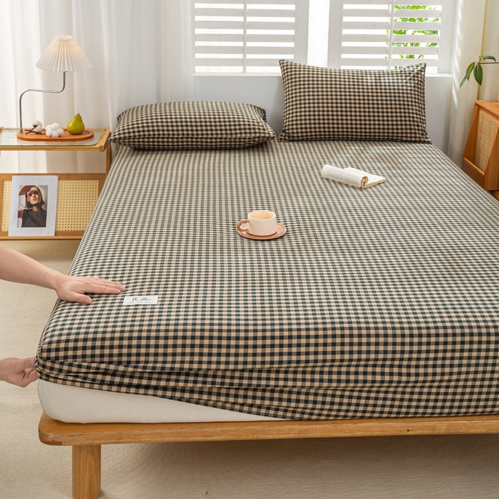 91家纺网 家纺一手货源 找家纺 恋人优选 2026新款全棉纯棉水洗棉单床笠床笠单件 素格-绿（有标款）