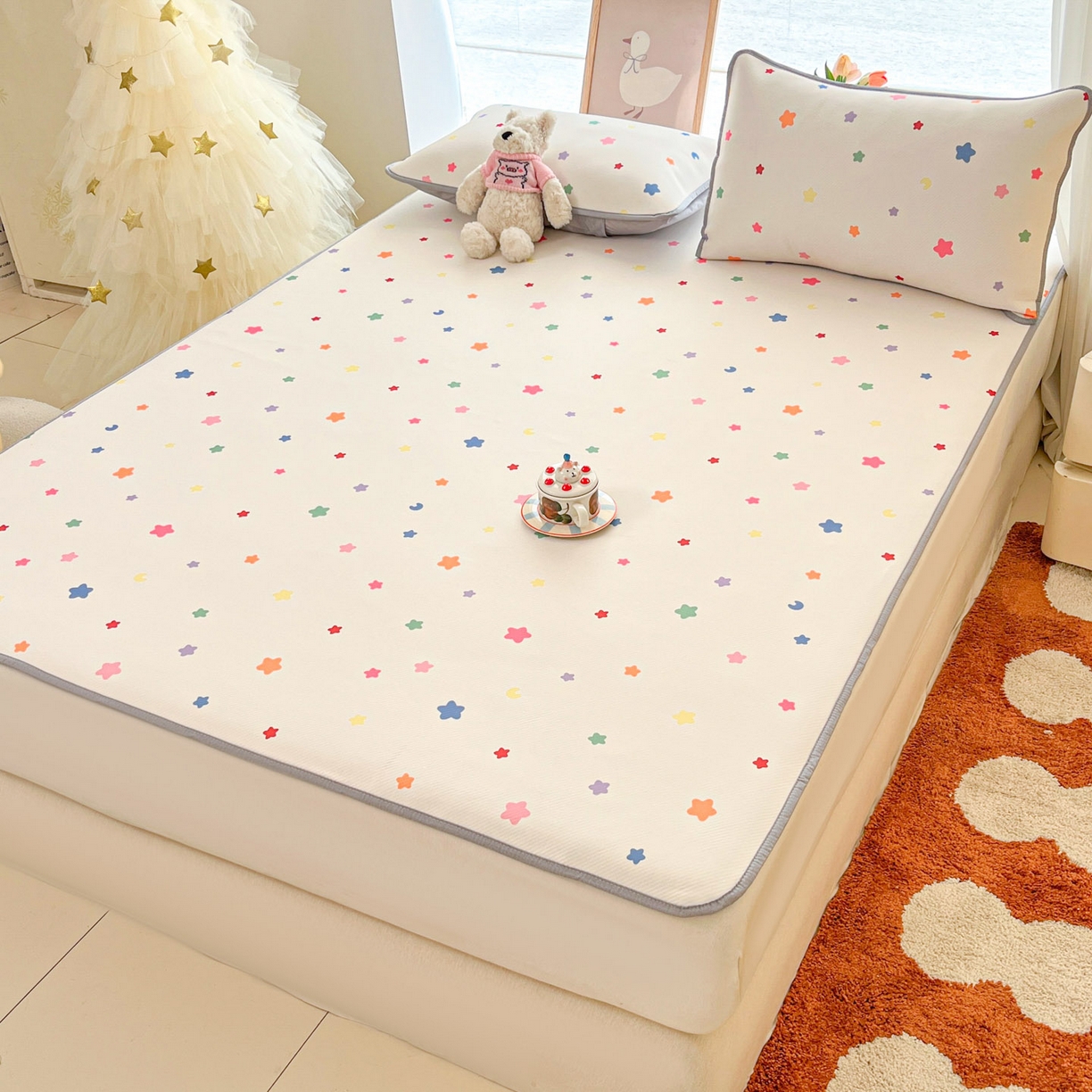 91家纺网 家纺一手货源 找家纺 川悦生活 2026新款小阪冰丝冰丝数码印花凉席大床 席晴天星星