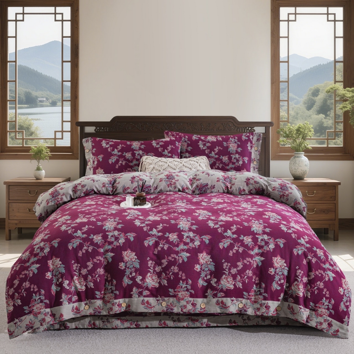 91家纺网 家纺一手货源 找家纺 （总）双层纱家居 2026新款素色系列亲肤柔软全棉四件套