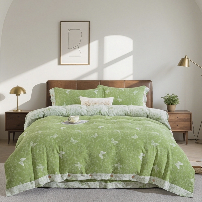 91家纺网 家纺一手货源 找家纺 （总）双层纱家居 2026新款素色系列亲肤柔软全棉四件套