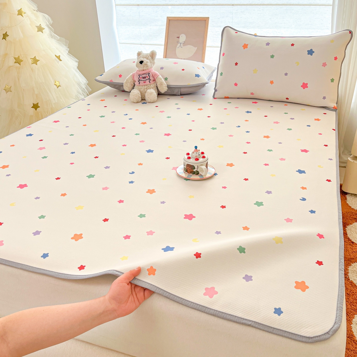 91家纺网 家纺一手货源 找家纺 川悦生活 2026新款小阪冰丝冰丝数码印花凉席大床 席晴天星星