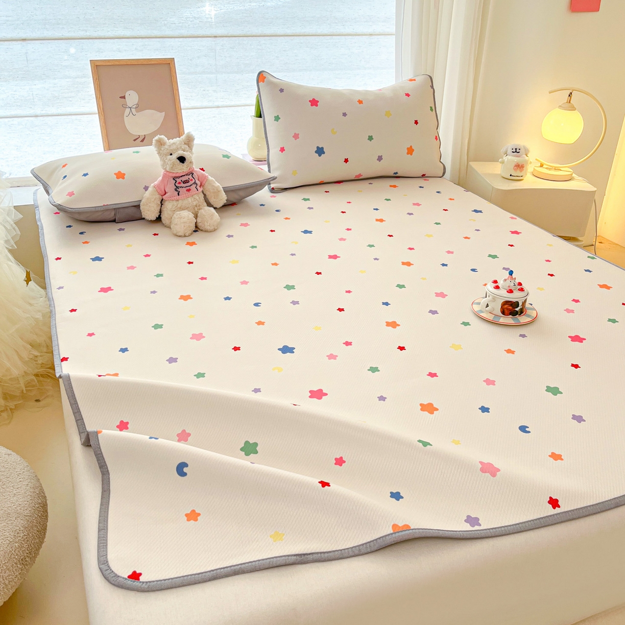 91家纺网 家纺一手货源 找家纺 川悦生活 2026新款小阪冰丝冰丝数码印花凉席大床 席晴天星星