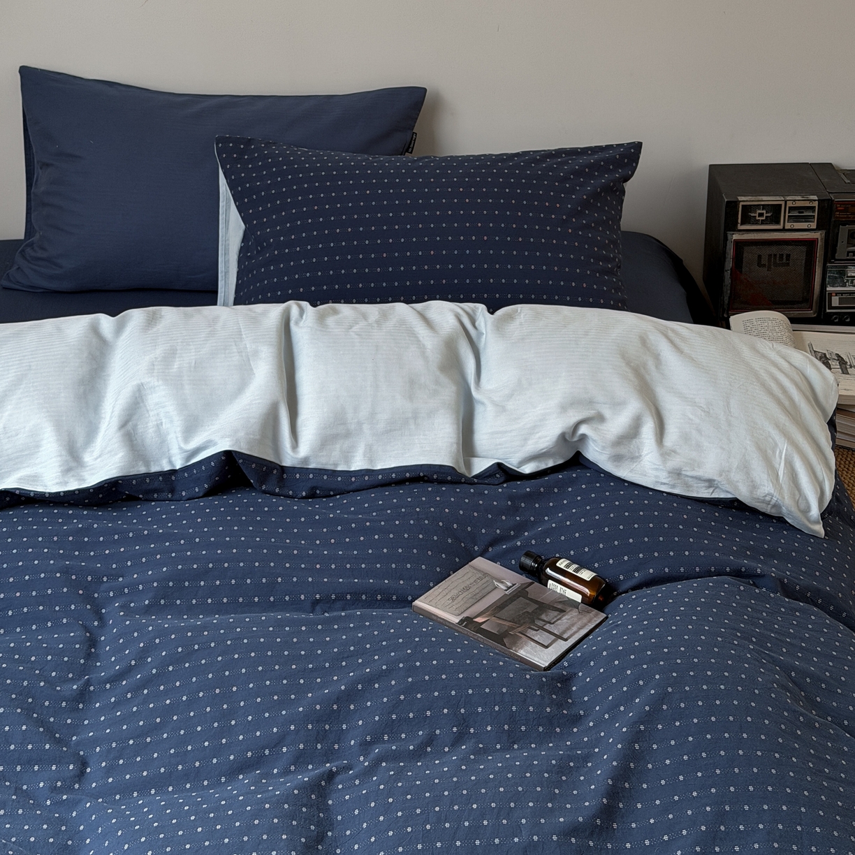 蜜宿 2026新款全棉纯棉提花四件套蓝色轨迹 蓝色轨迹（枕套提花+深蓝）